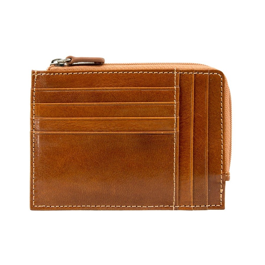 Credit Card Holder with Zip Light Brown