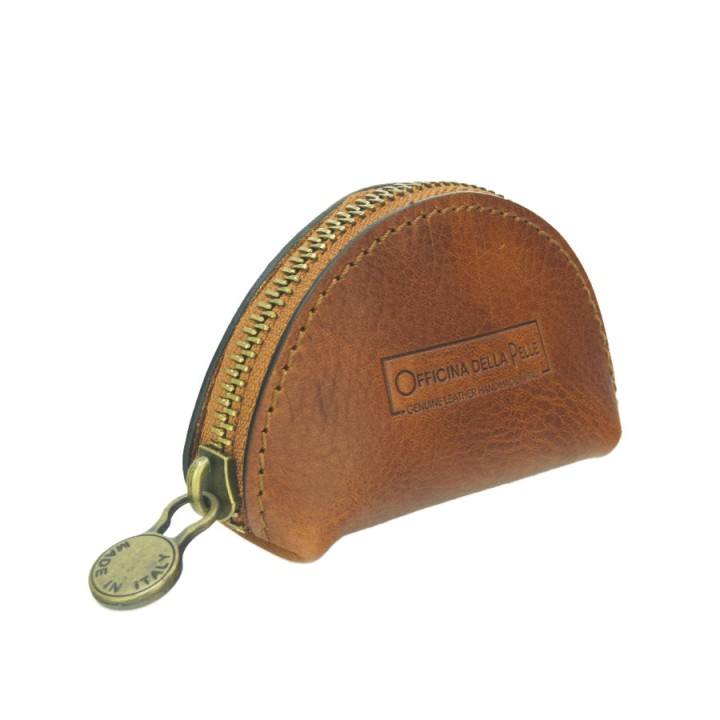 Portamonete mezzaluna in pelle miele