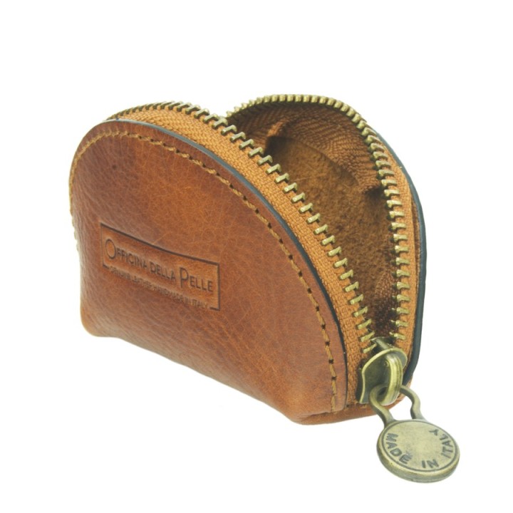 Portamonete mezzaluna in pelle miele