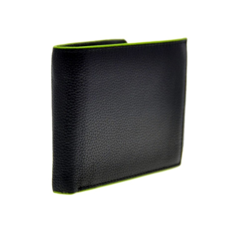 Portafoglio in pelle 6201-N nero con dettaglio verde