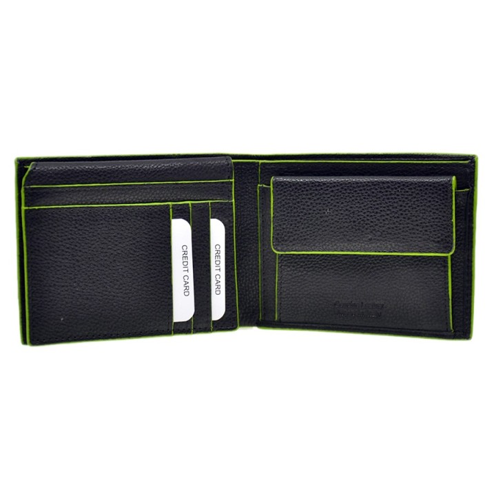 Portafoglio in pelle 6201-N nero con dettaglio verde