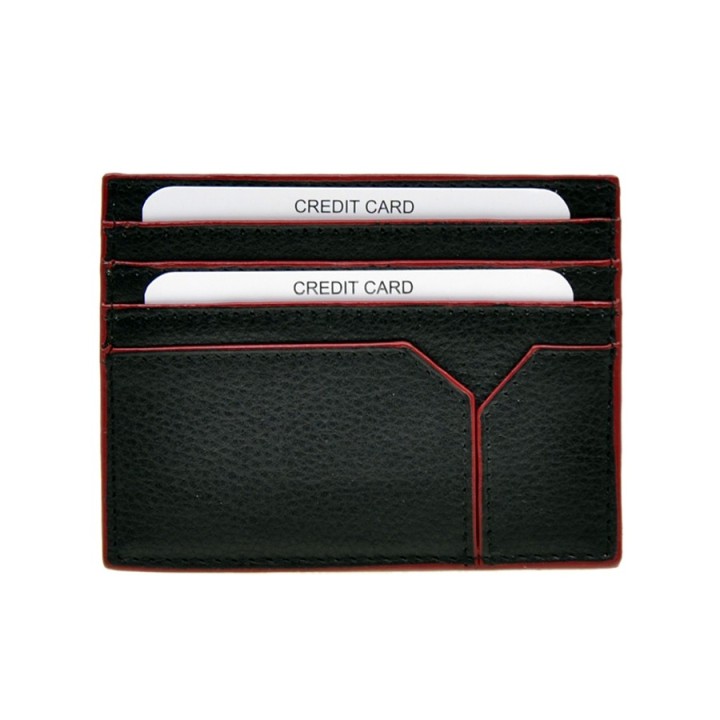 Porta carte di credito in pelle 8932-N nero/rosso