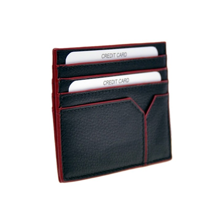 Porta carte di credito in pelle 8932-N nero/rosso