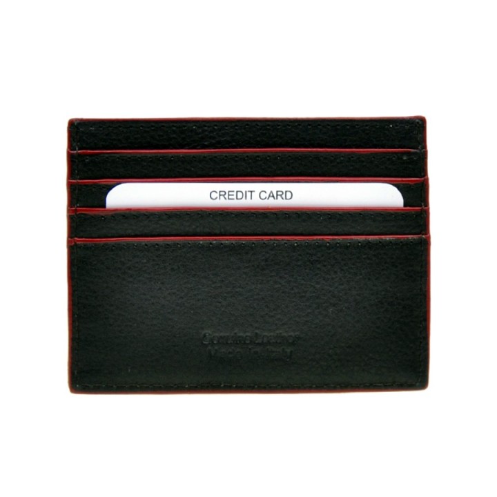 Porta carte di credito in pelle 8932-N nero/rosso