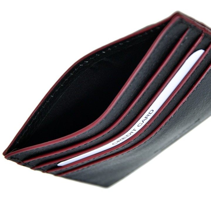Porta carte di credito in pelle 8932-N nero/rosso