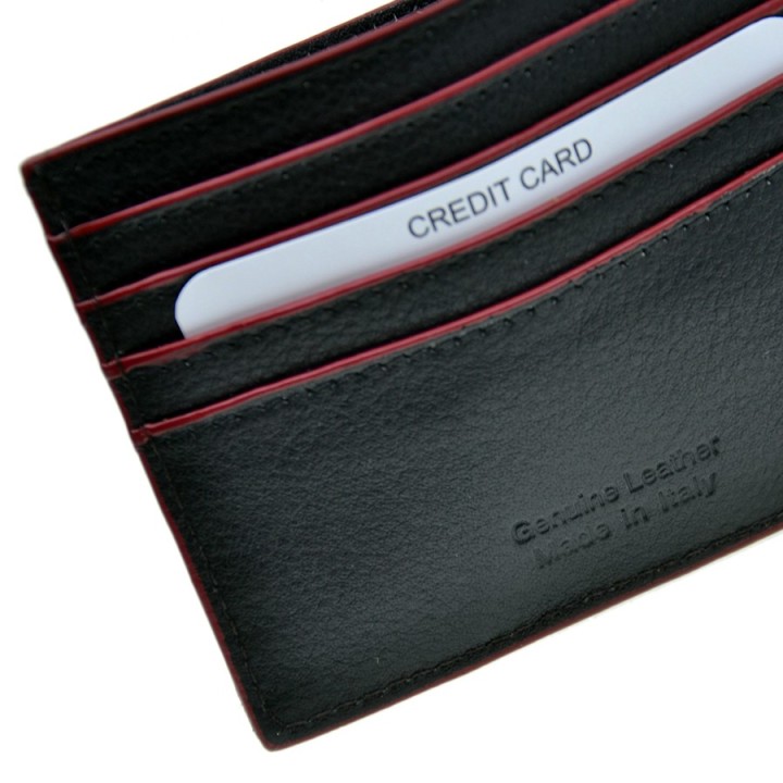 Porta carte di credito in pelle 8932-N nero/rosso