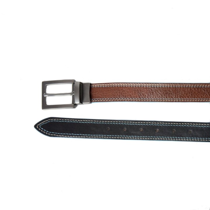 Cintura double face cm 3 Bordo Azzurro nero/marrone