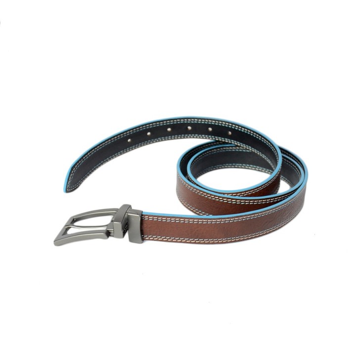 Cintura double face cm 3 Bordo Azzurro nero/marrone