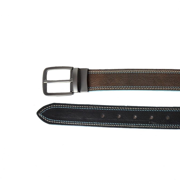 Cintura double face cm 3,5 Bordo Azzurro nero/testa di moro