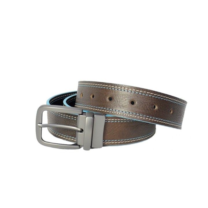 Double-face belt cm 3,5 Light Blue Border black/dark brown