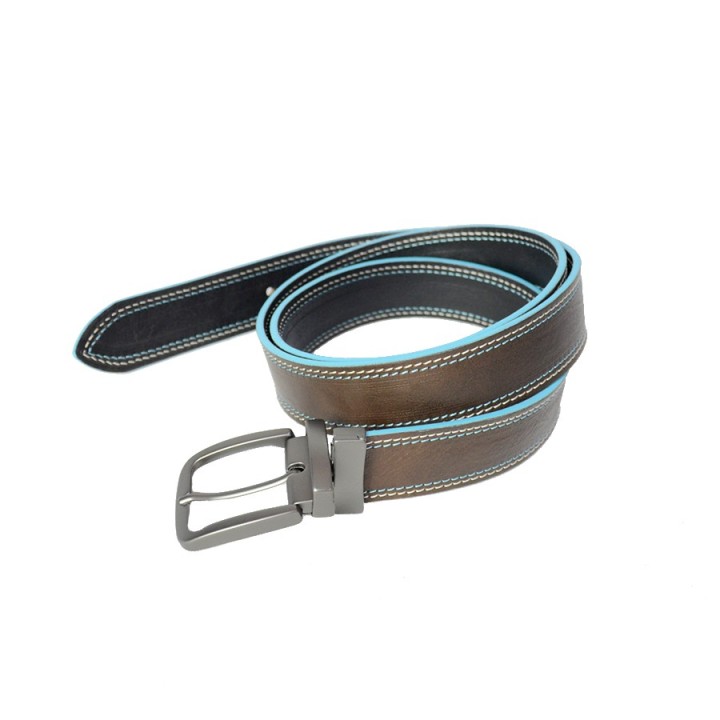 Cintura double face cm 3,5 Bordo Azzurro nero/testa di moro